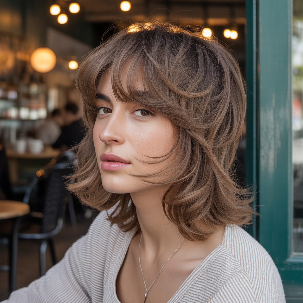 Layered Wolf Cut with Wispy Bangs
