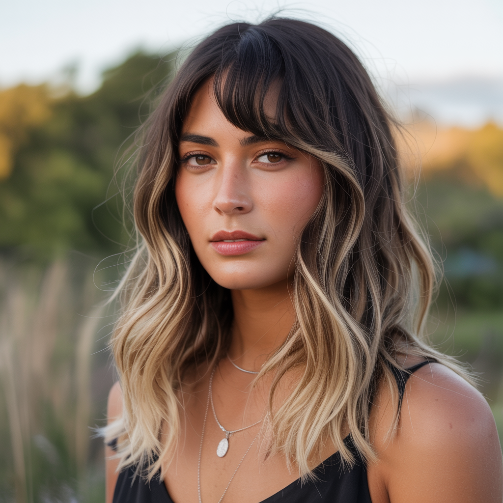 long wolf cut with balayage coloring