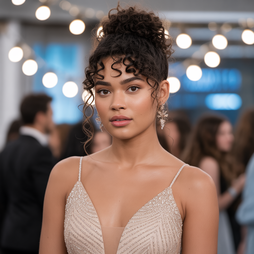 Curly Top Knot with Soft Edges