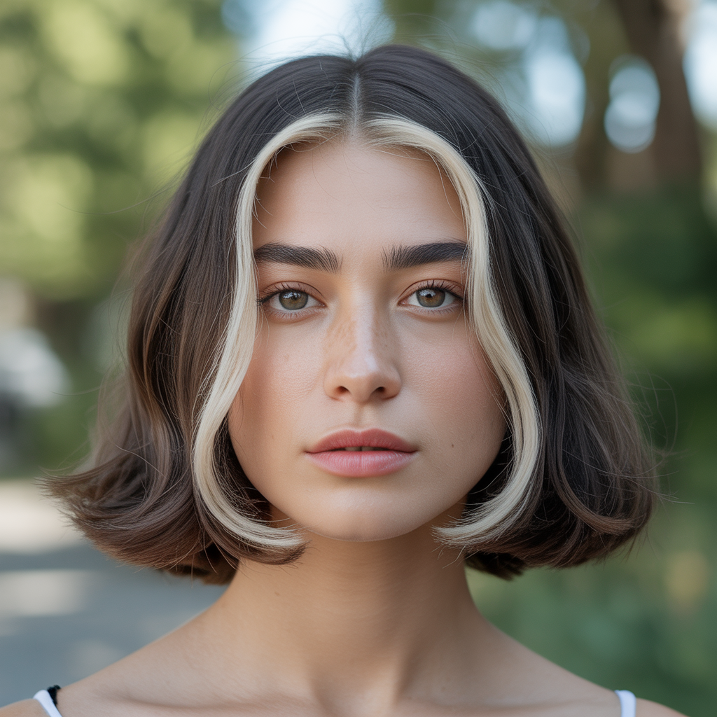 Face-framing skunk streaks with soft layers