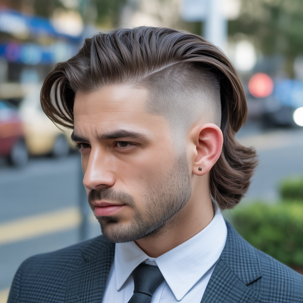 Side-Parted Faded Mullet
