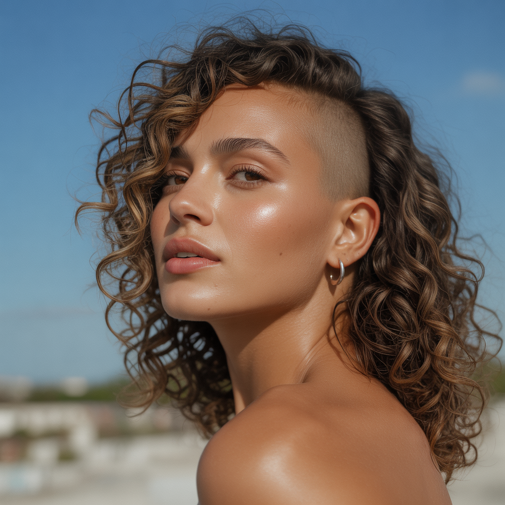 Side Shave with Curly Hair