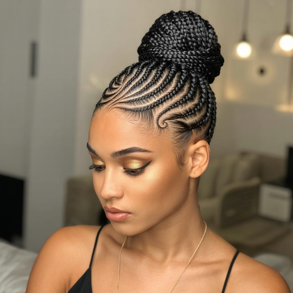15 Swirl Cornrows Inspiration for a Fresh New Look 5 Swirl Cornrows into a High Bun