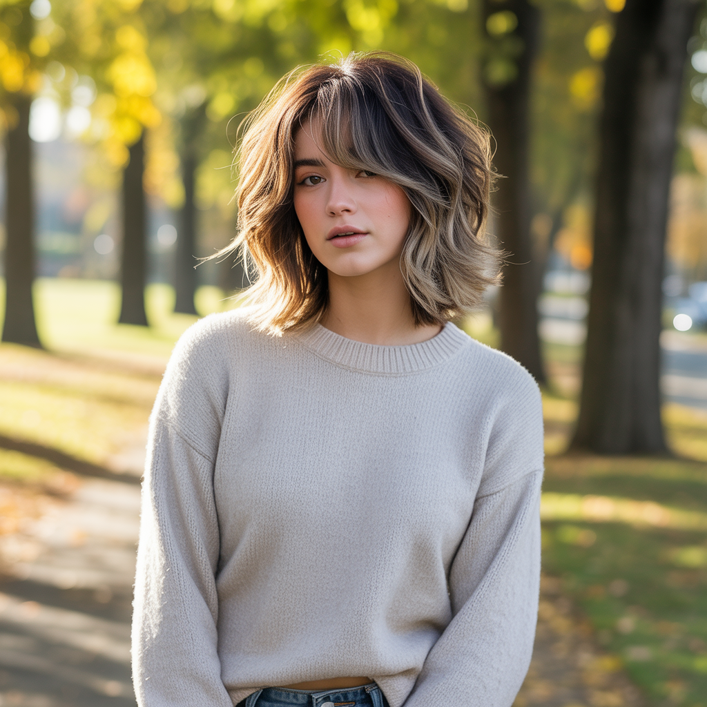 Balayage Wolf Cut With Highlights