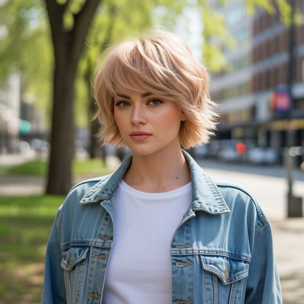 Beige blonde wolf cut