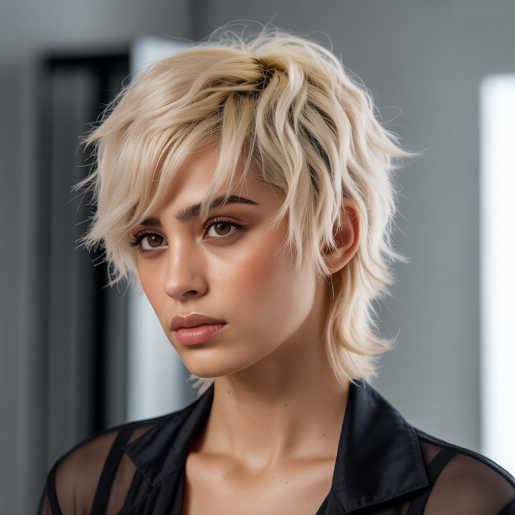 Blonde wolf cut with layers