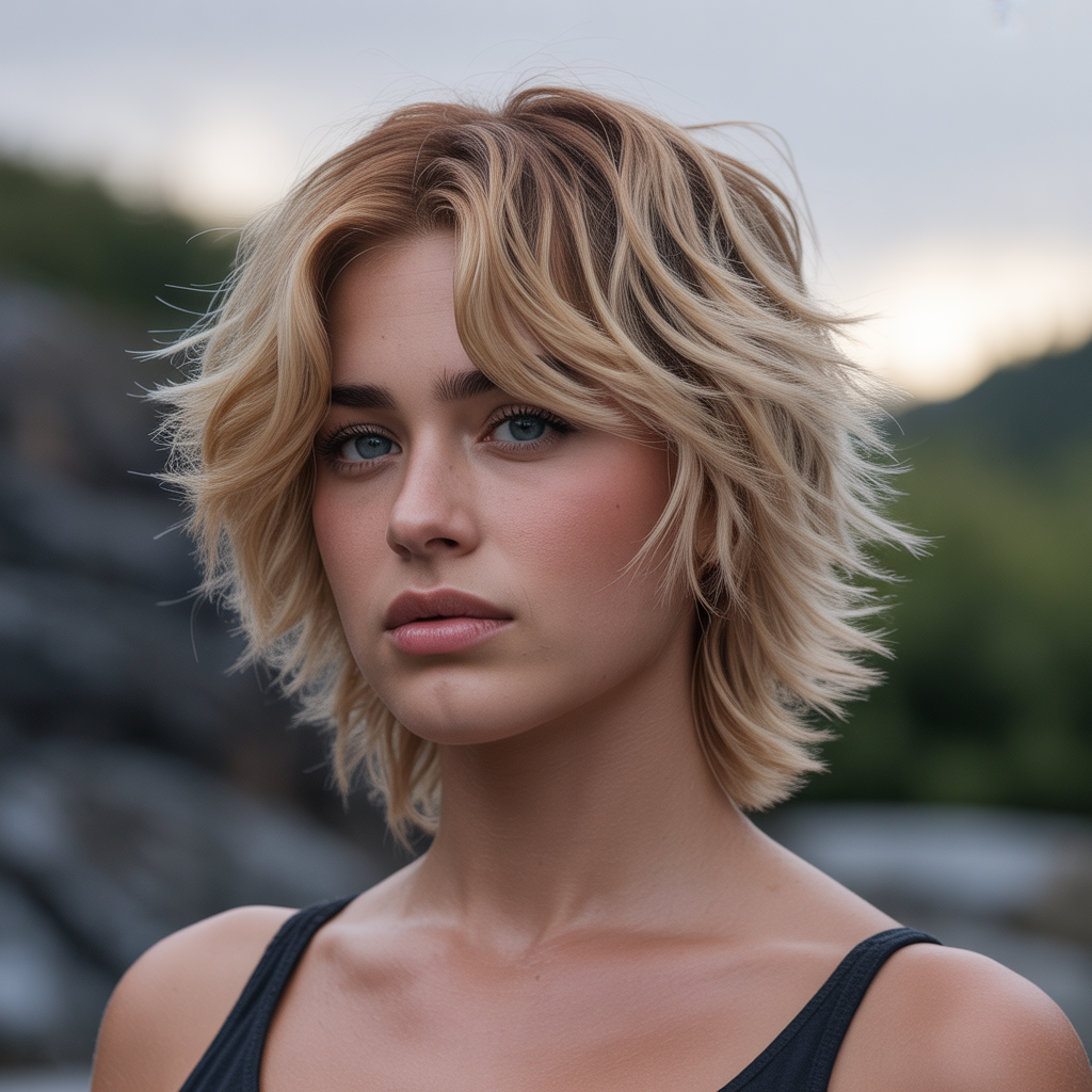 Blonde wolf cut with textured ends