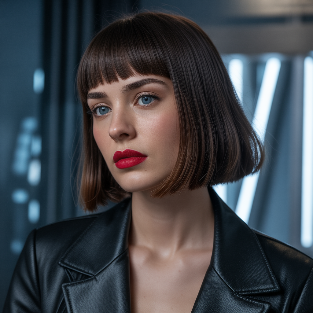 Blunt Bangs for Bold Contrast