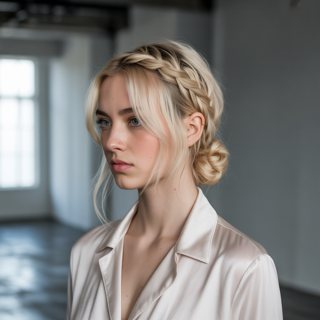 Braided Low Bun with Wolf Cut Texture