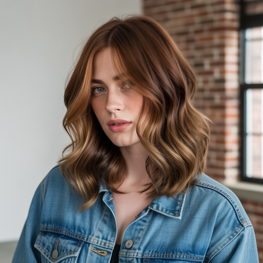 Brown wolf cut with glossy balayage