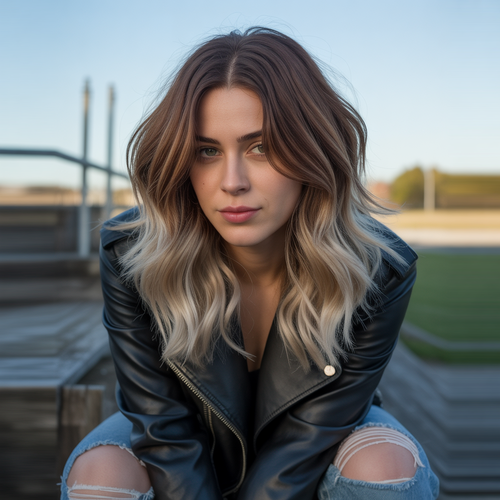 Brown wolf cut with ombre fade