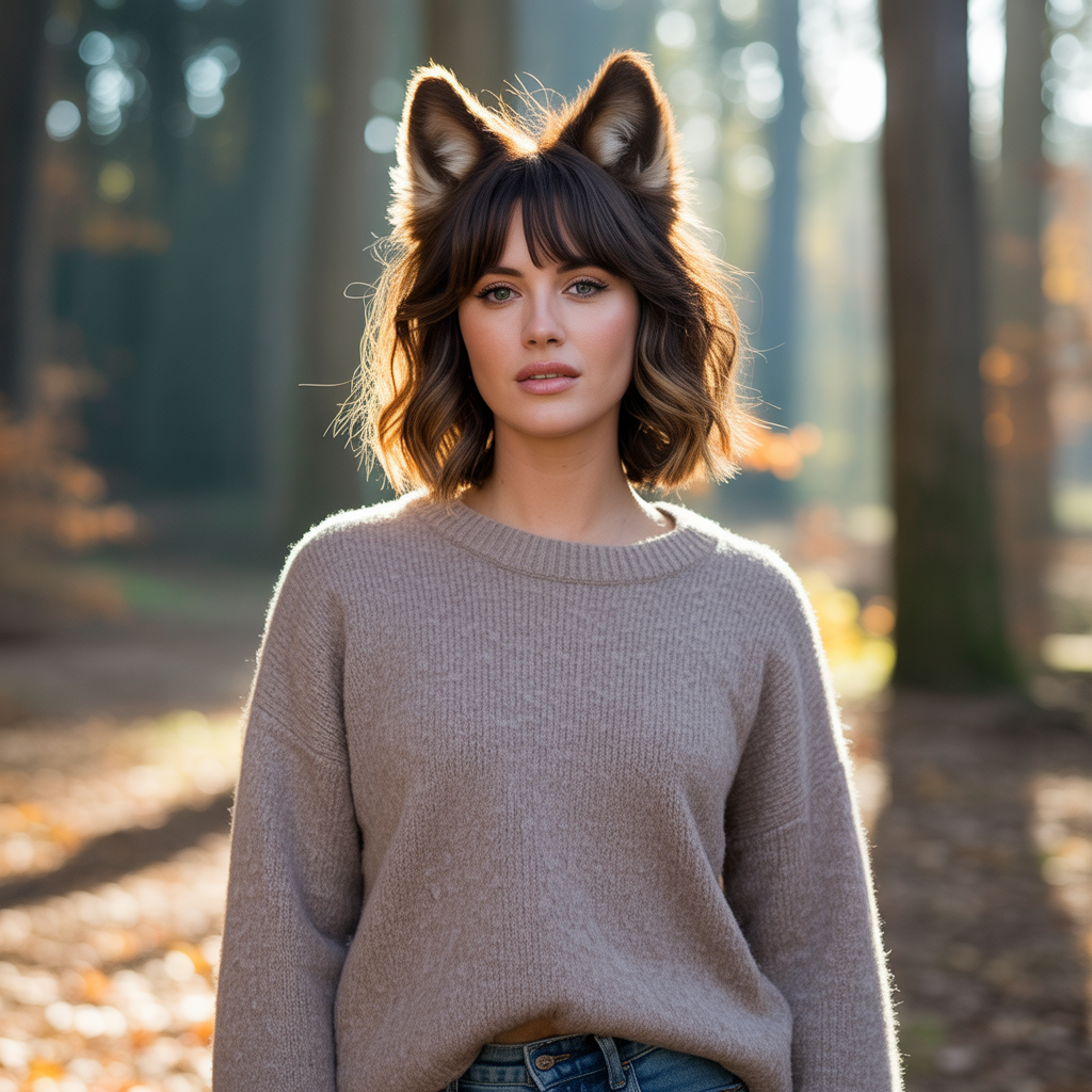 Brown wolf cut with soft highlights