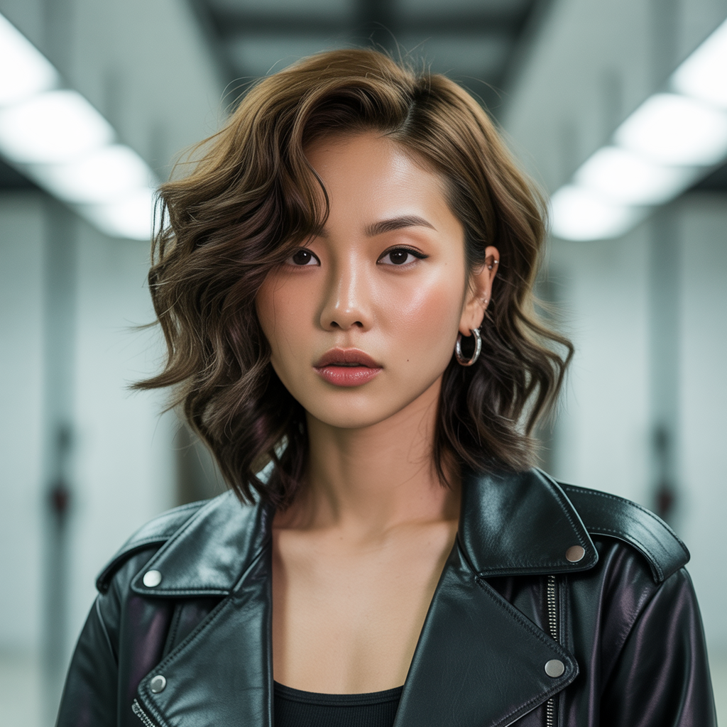 Brunette Wavy Wolf Cut