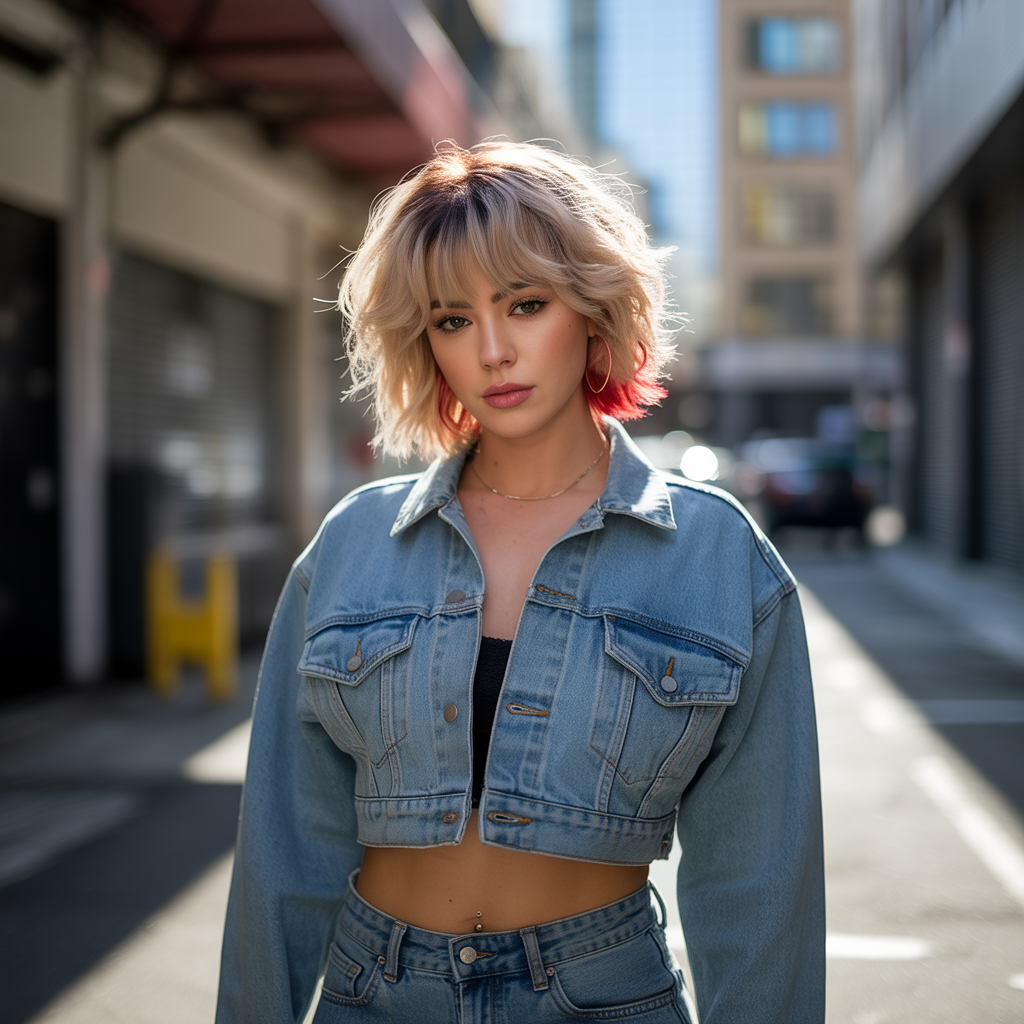 Caramel Streaks On Wolf Cut With Highlights