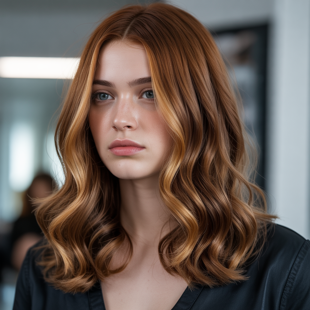 Chestnut Hair with Face-Framing Highlights