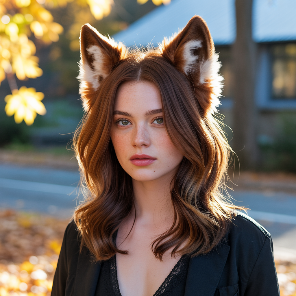 Chestnut brown wolf cut with feathered tips