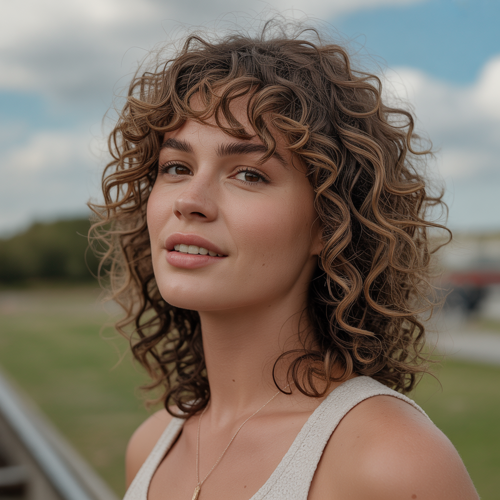 15 Gorgeous Haircuts With Curtain Bangs to Transform Your Look 5 Curly Haircut With Curtain Bangs