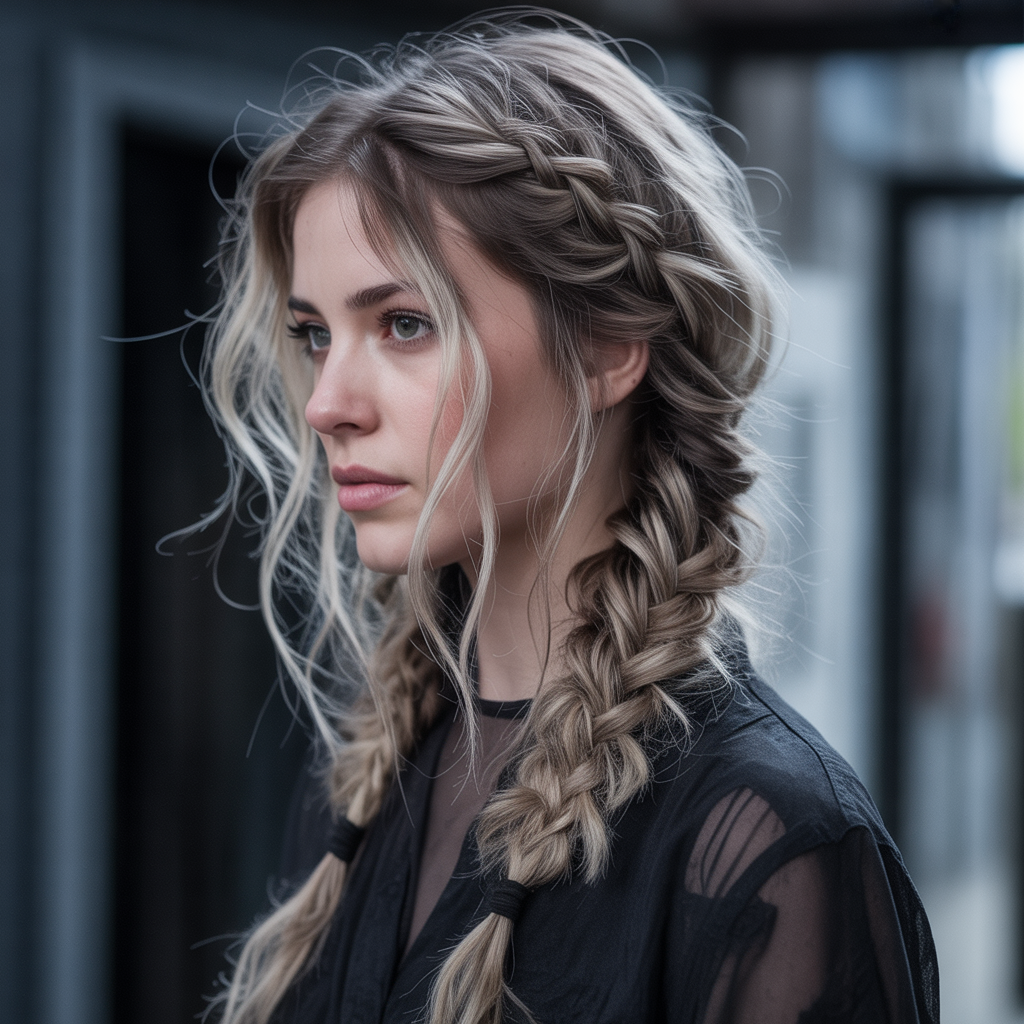 Fishtail Braids with Tousled Layers
