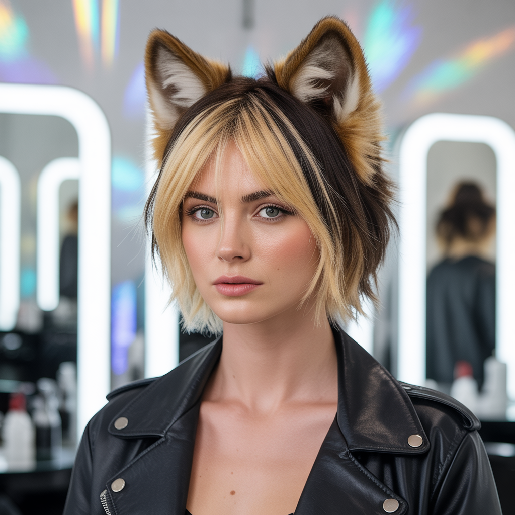 Fluffy Wolf Cut with Highlights and Lowlights