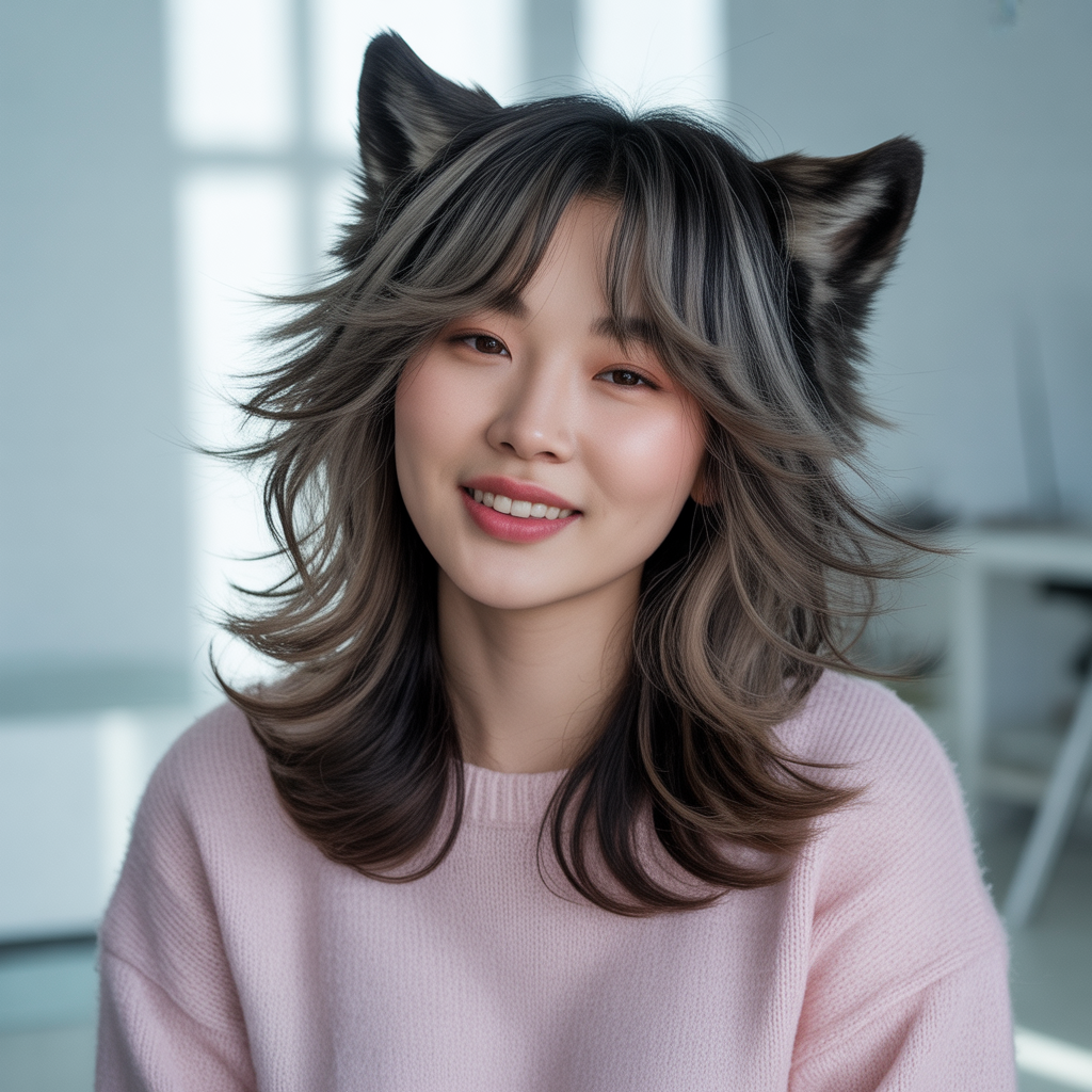 Korean Wolf Cut for Round Faces