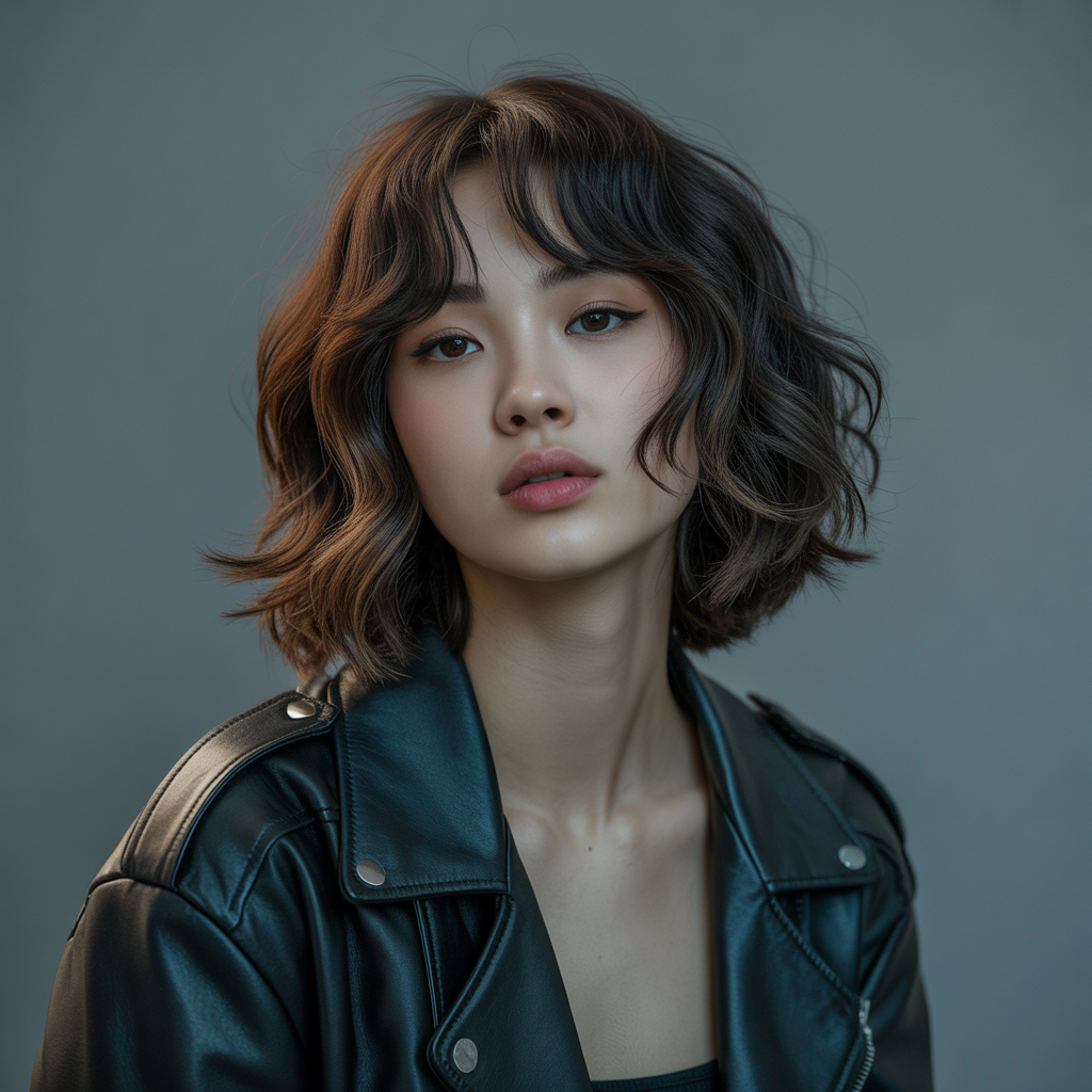 Korean Wolf Cut with Curtain Bangs