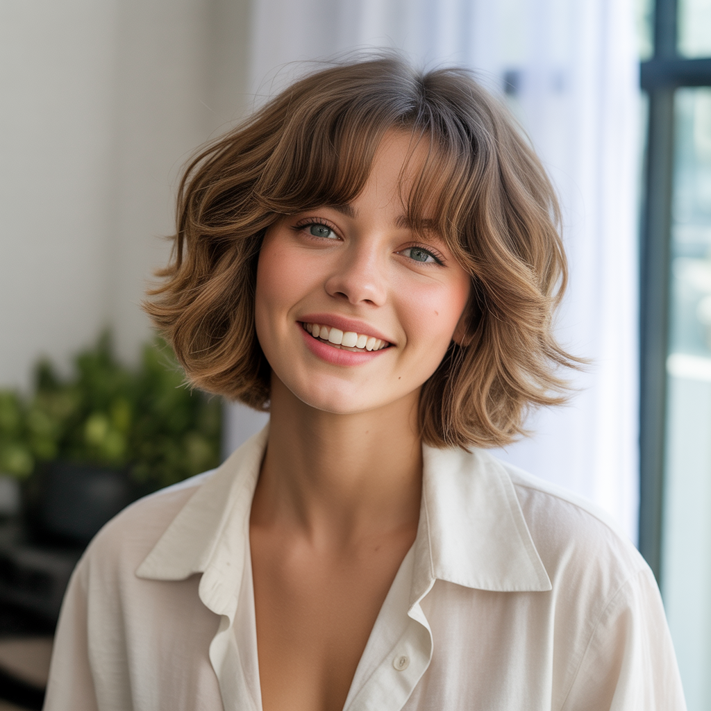 15 Gorgeous Haircuts With Curtain Bangs to Transform Your Look 12 Layered Bob With Curtain Bangs