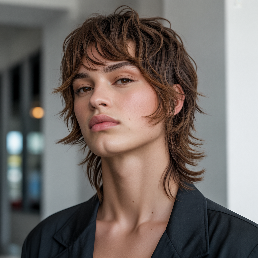 15 Gorgeous Haircuts With Curtain Bangs to Transform Your Look 9 Layered Wolf Cut With Curtain Bangs