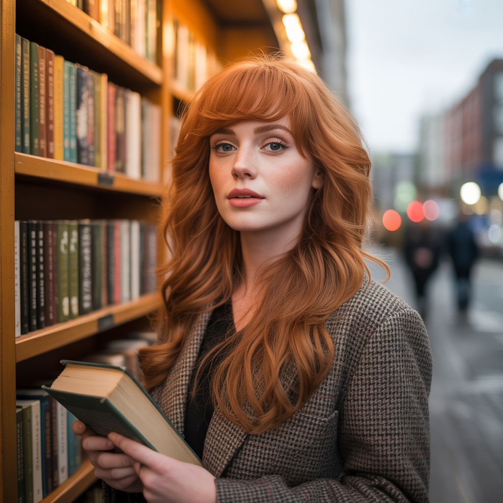 Long Layered Haircut with Side-Swept Bangs