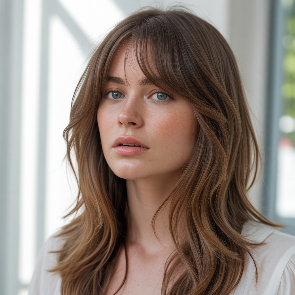 15 Gorgeous Haircuts With Curtain Bangs to Transform Your Look 1 Long Layers With Curtain Bangs