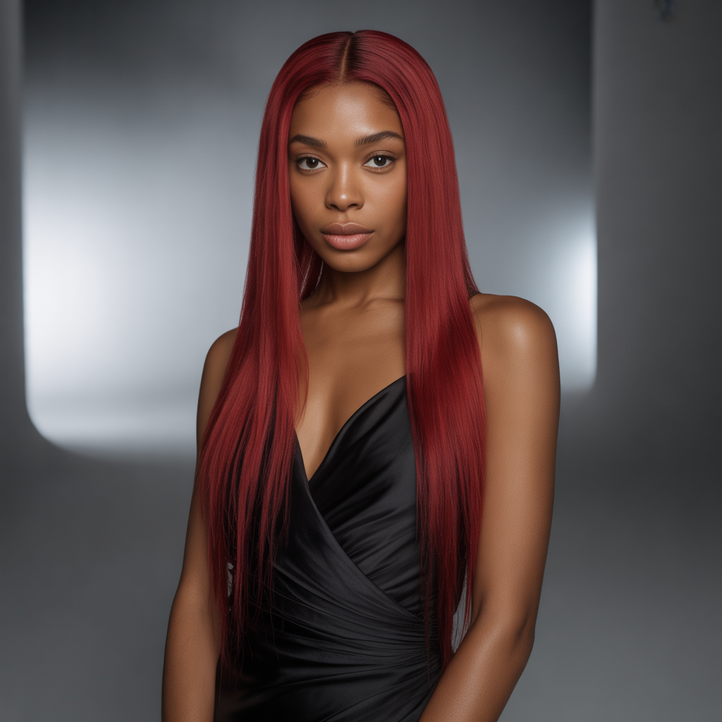 Long Straight Red Weave