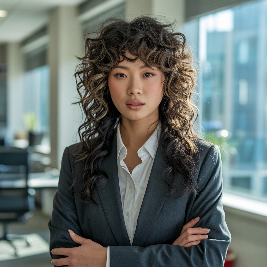 Long wolf cut with curly definition