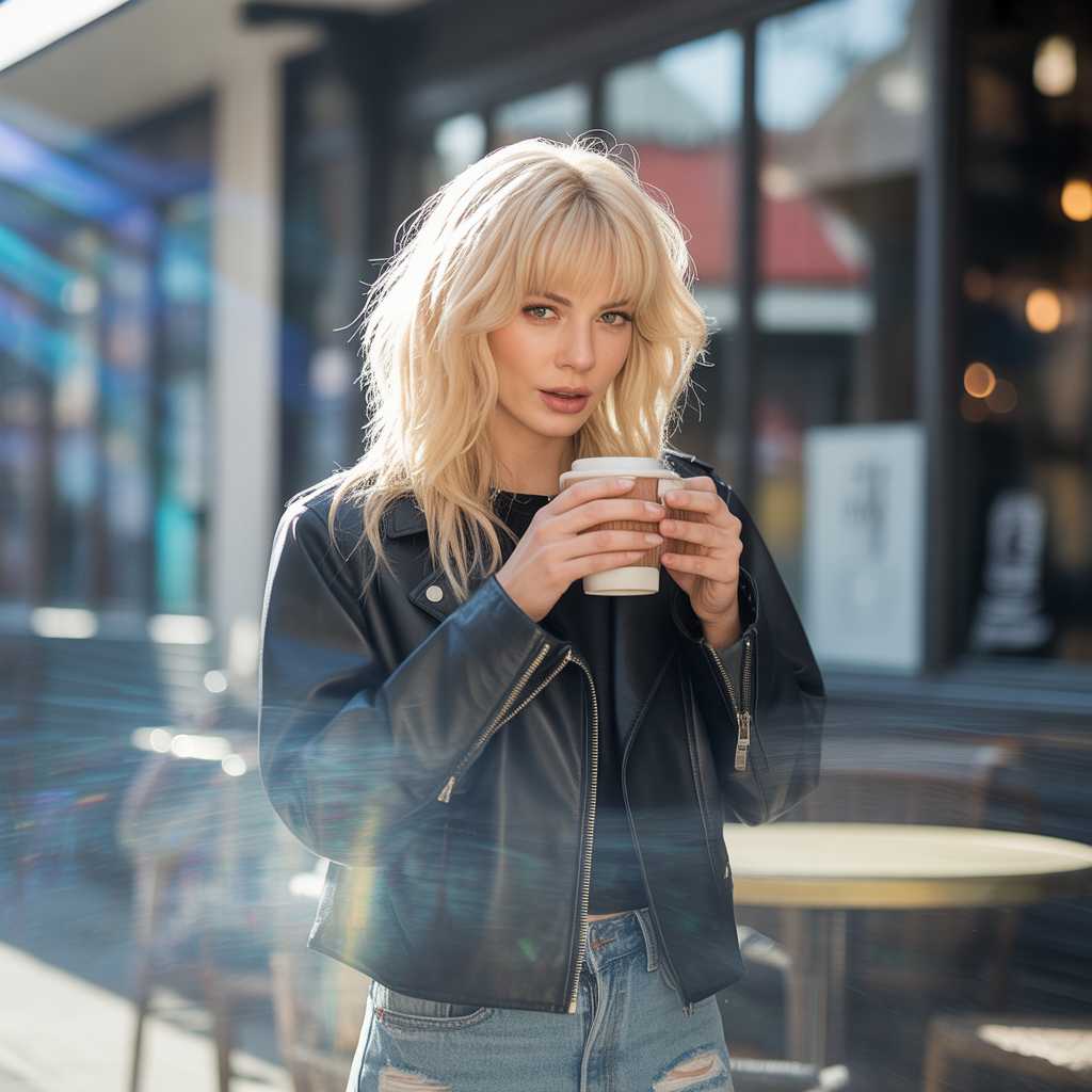 Long wolf cut with curtain bangs