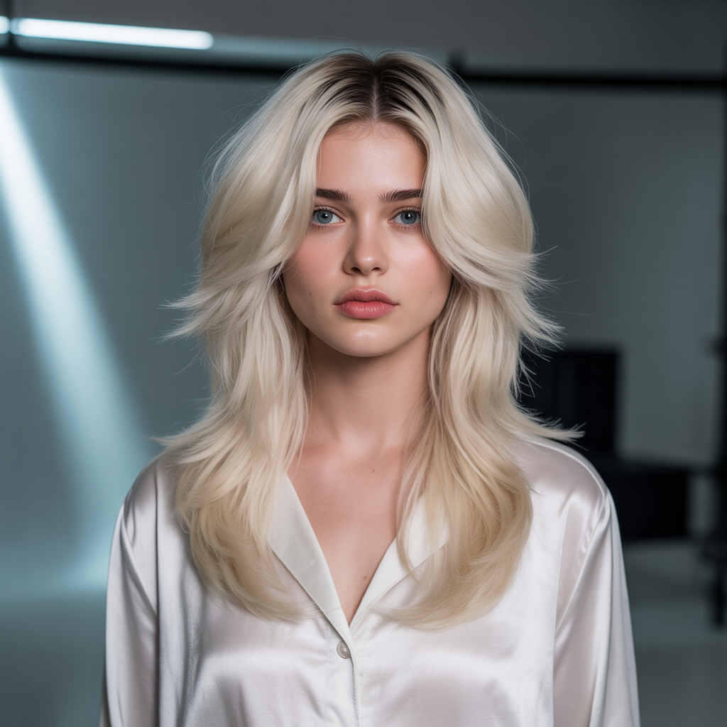 Long wolf cut with glossy finish