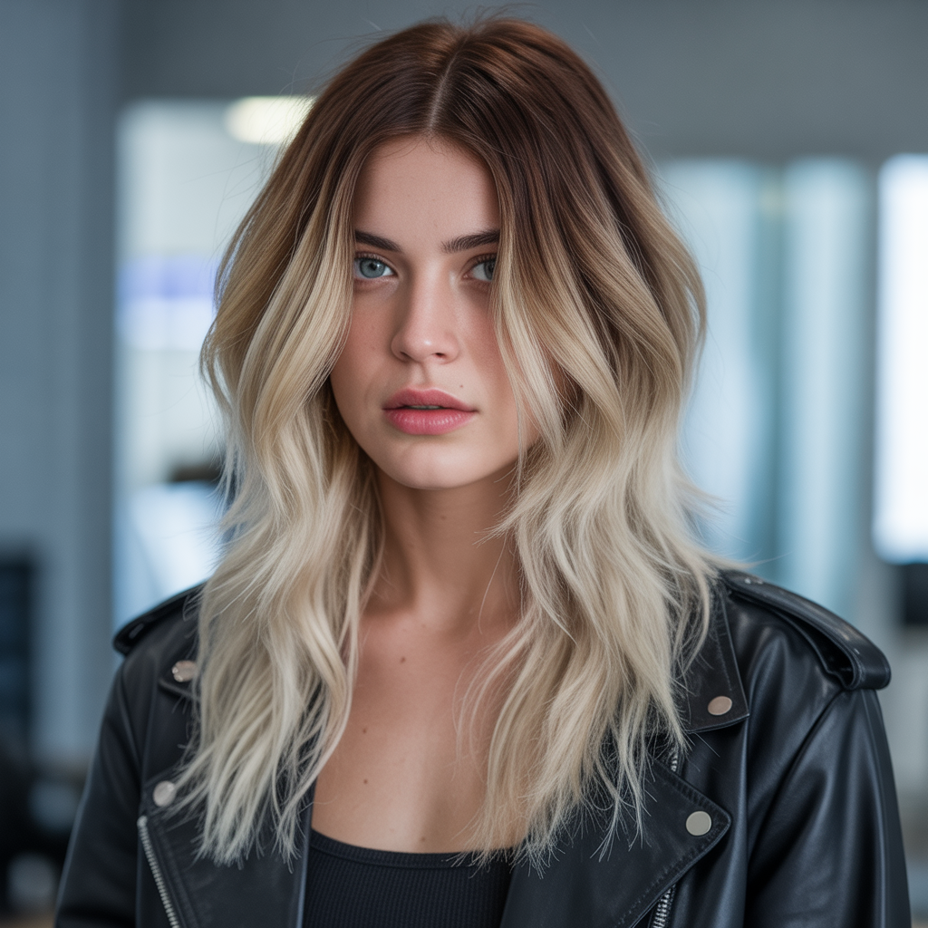 Long wolf cut with ombre fade