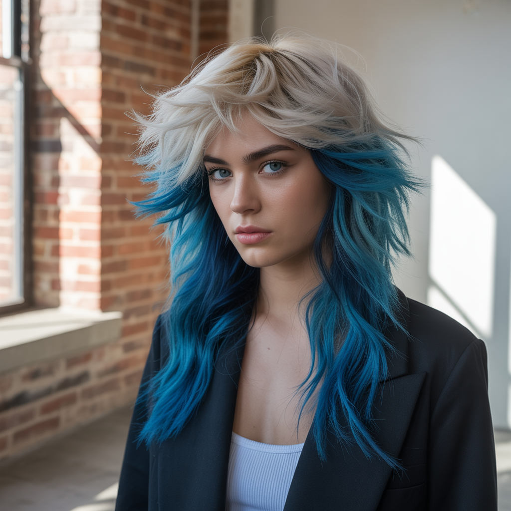 Long wolf cut with underlayer coloring