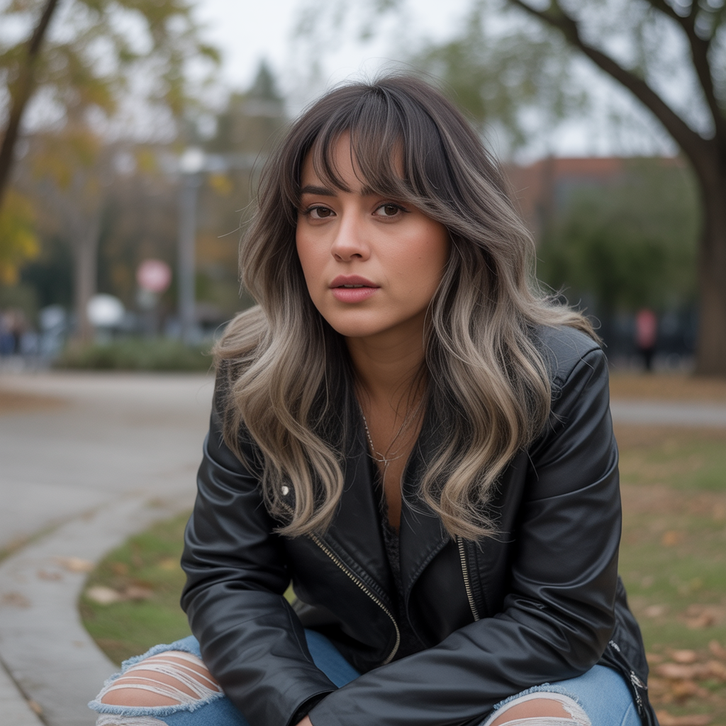 Long wolf cut with wispy bangs