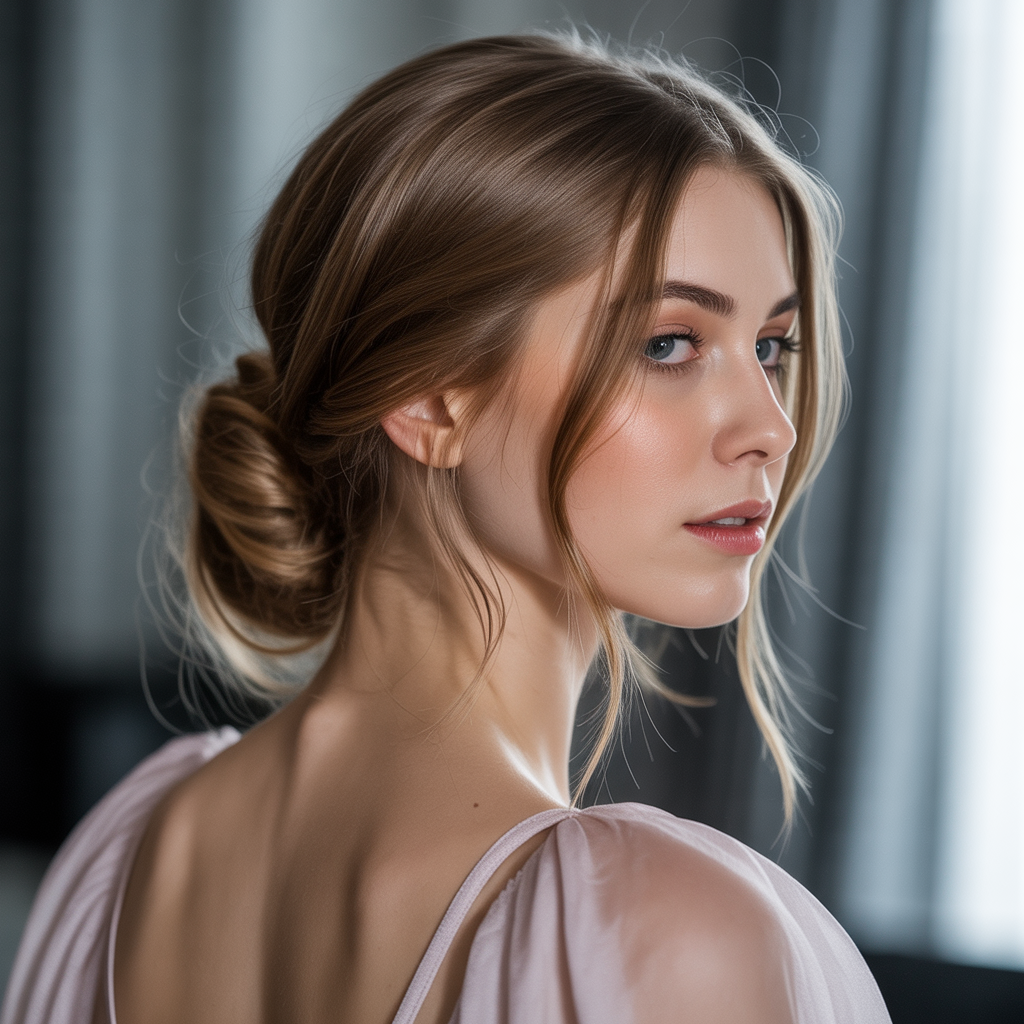 Loose Low Bun with Strands