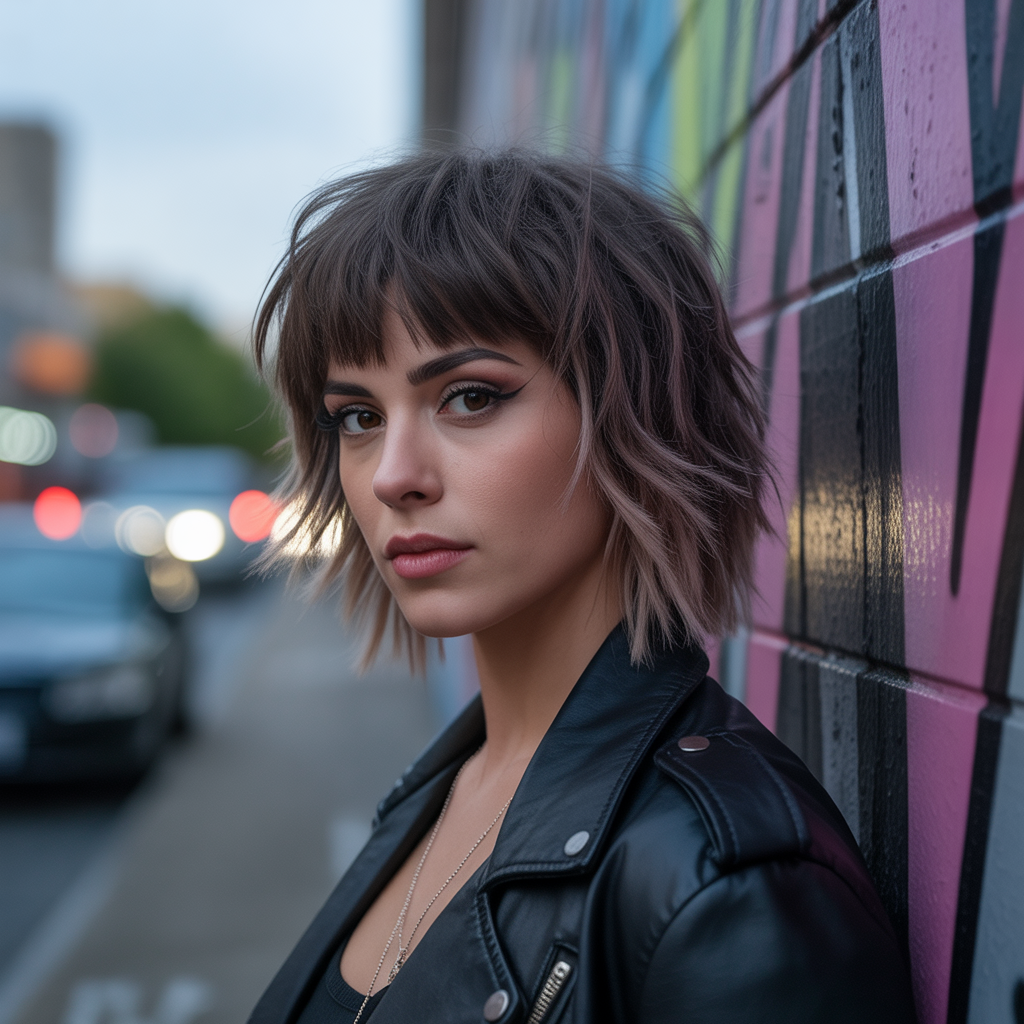 Medium Wolf Cut with Choppy Fringe