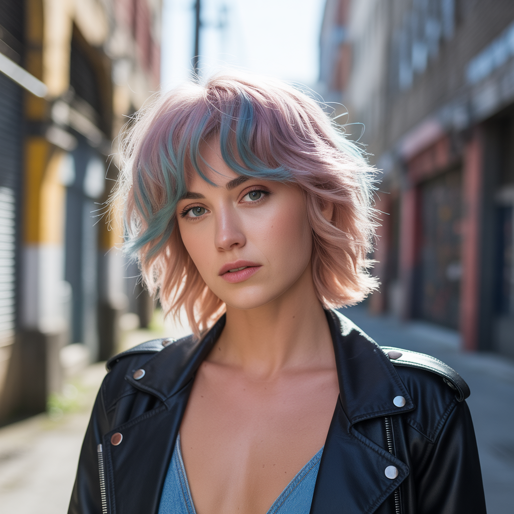 Medium Wolf Cut with Color Streaks