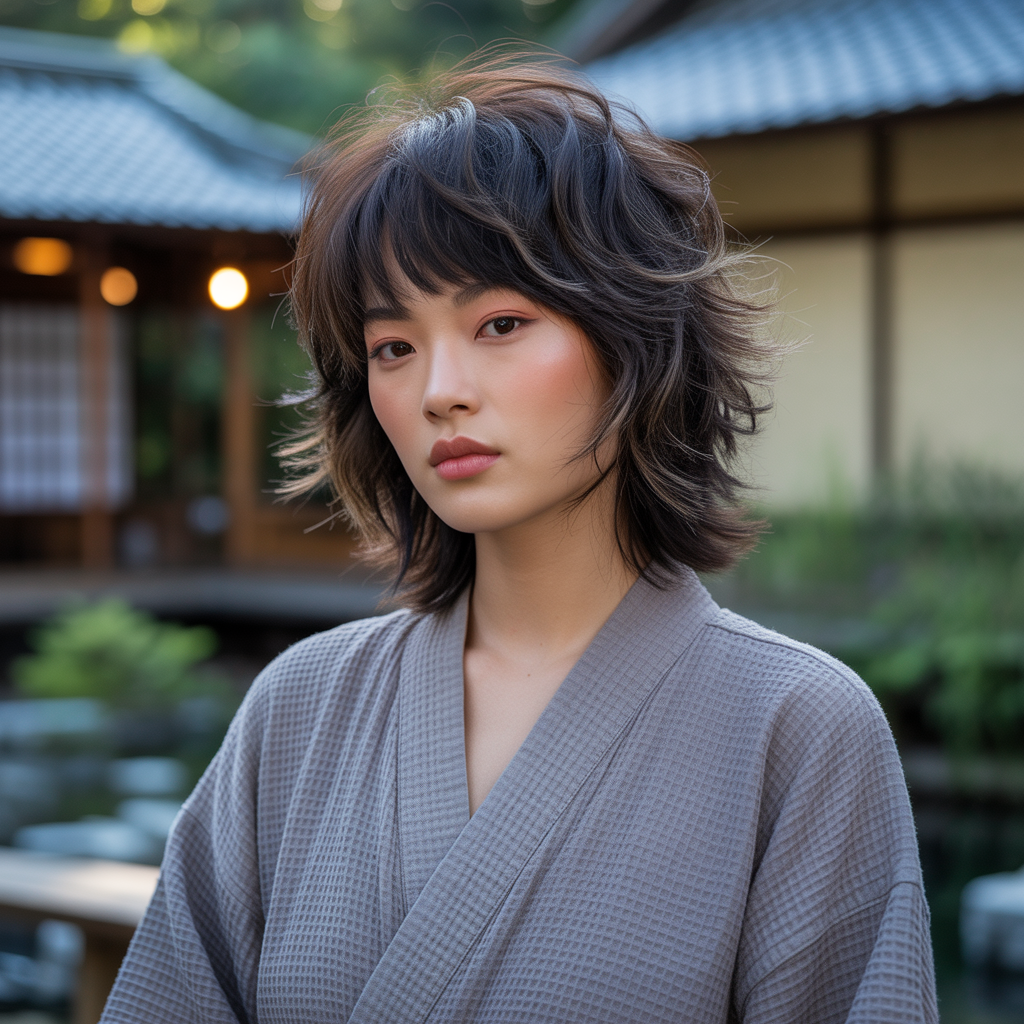 Medium Wolf Cut with Layered Bangs