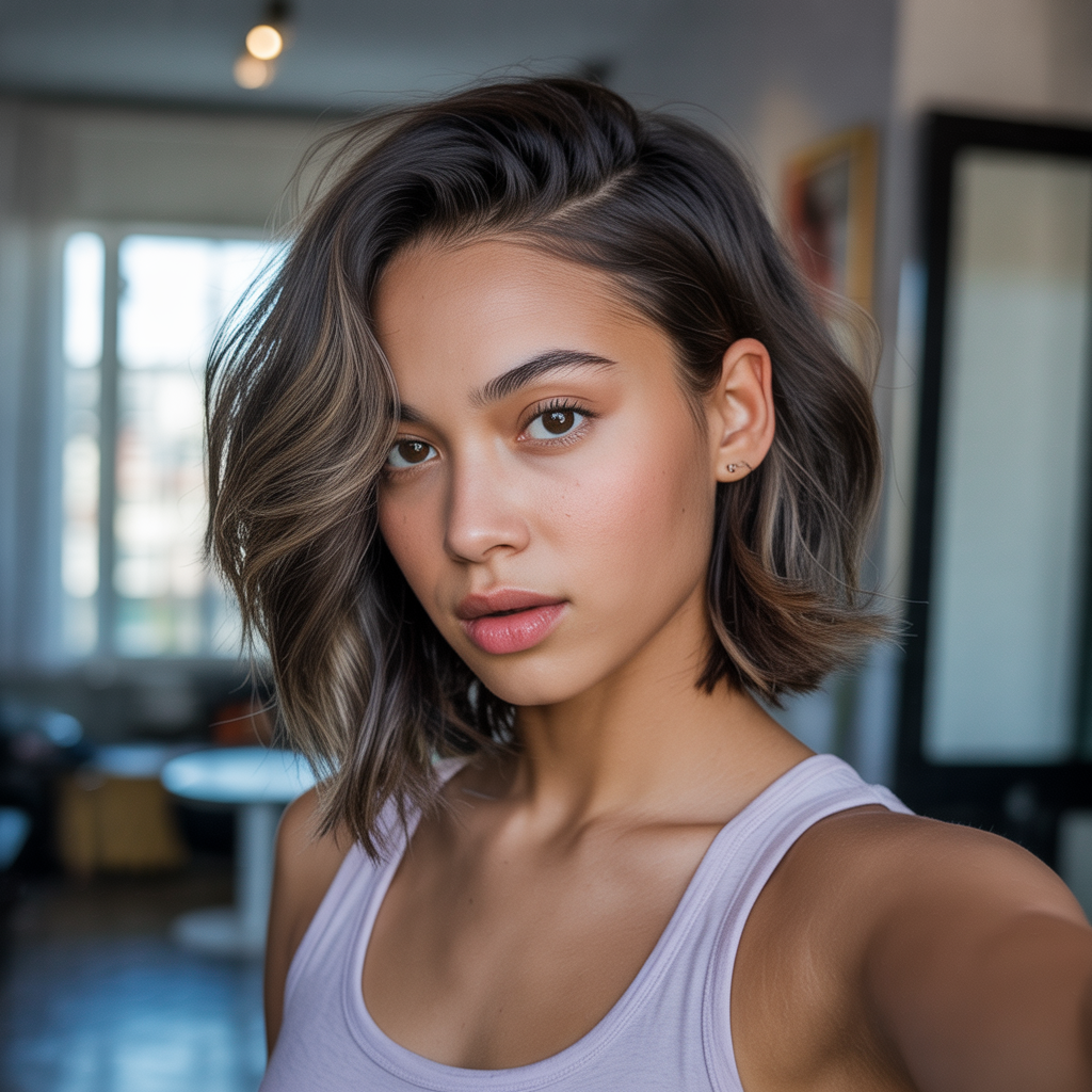 Medium Wolf Cut with Side Part