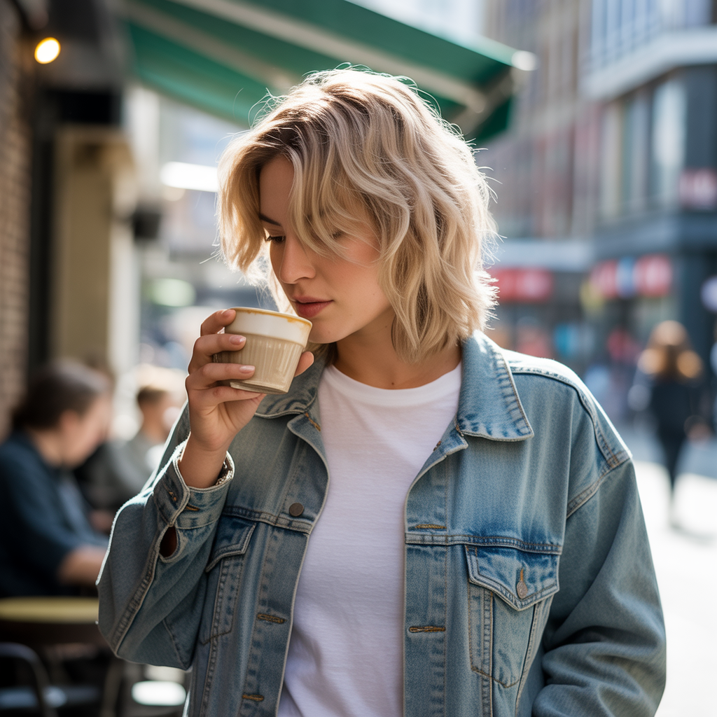 Medium blonde wolf cut