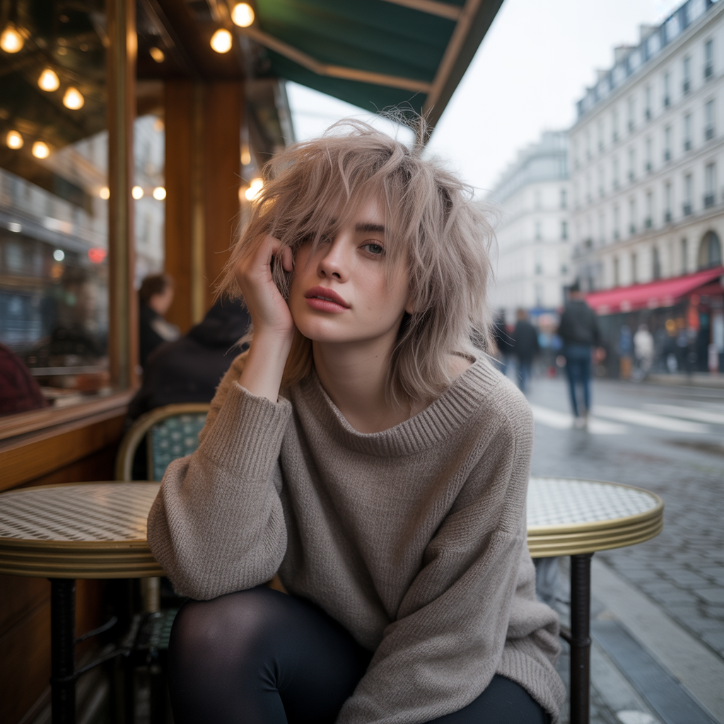 Messy Korean Wolf Cut Look