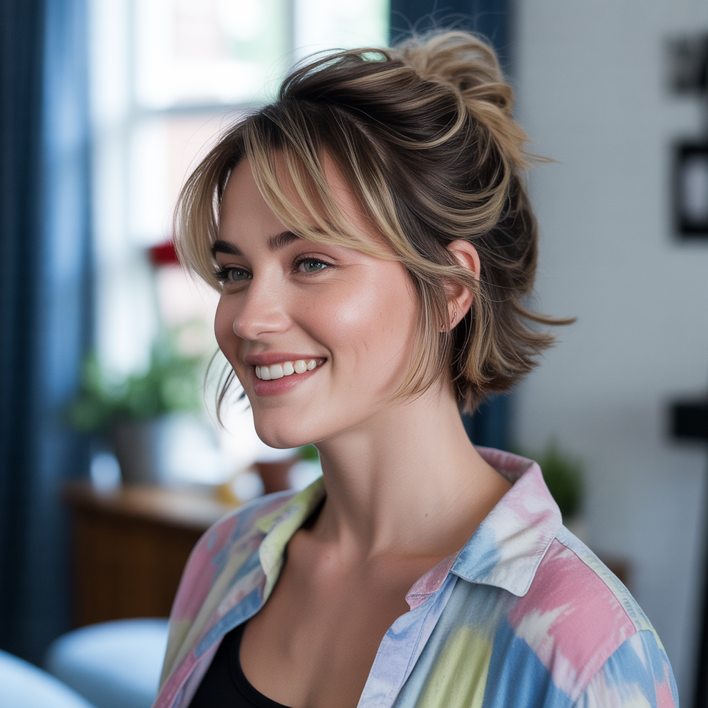 Messy Textured Bun for Short Hair Updos
