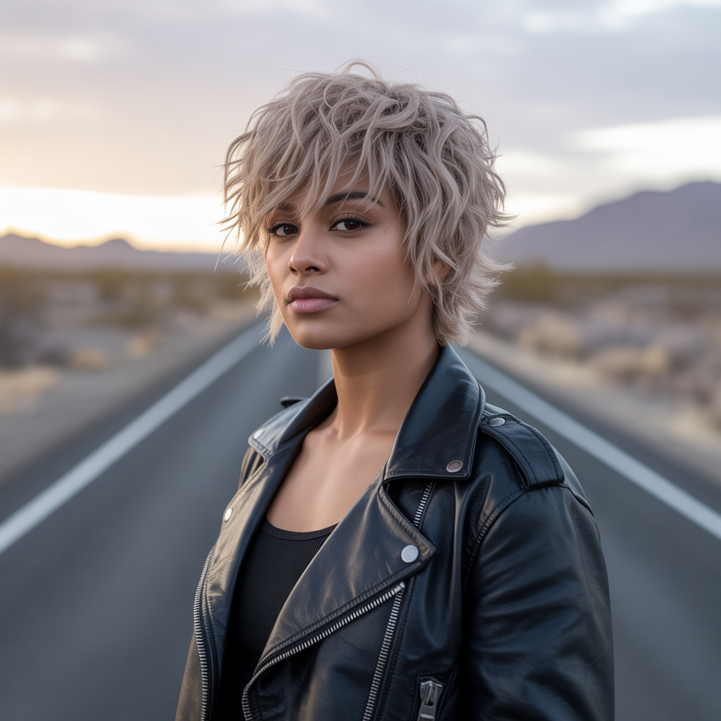 Messy blonde wolf cut