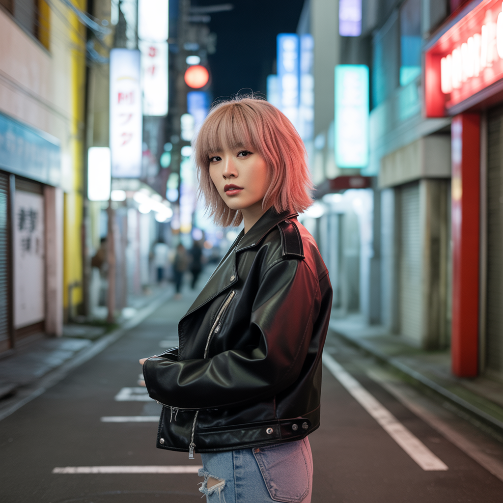 Pink Wolf Cut with Blunt Fringe