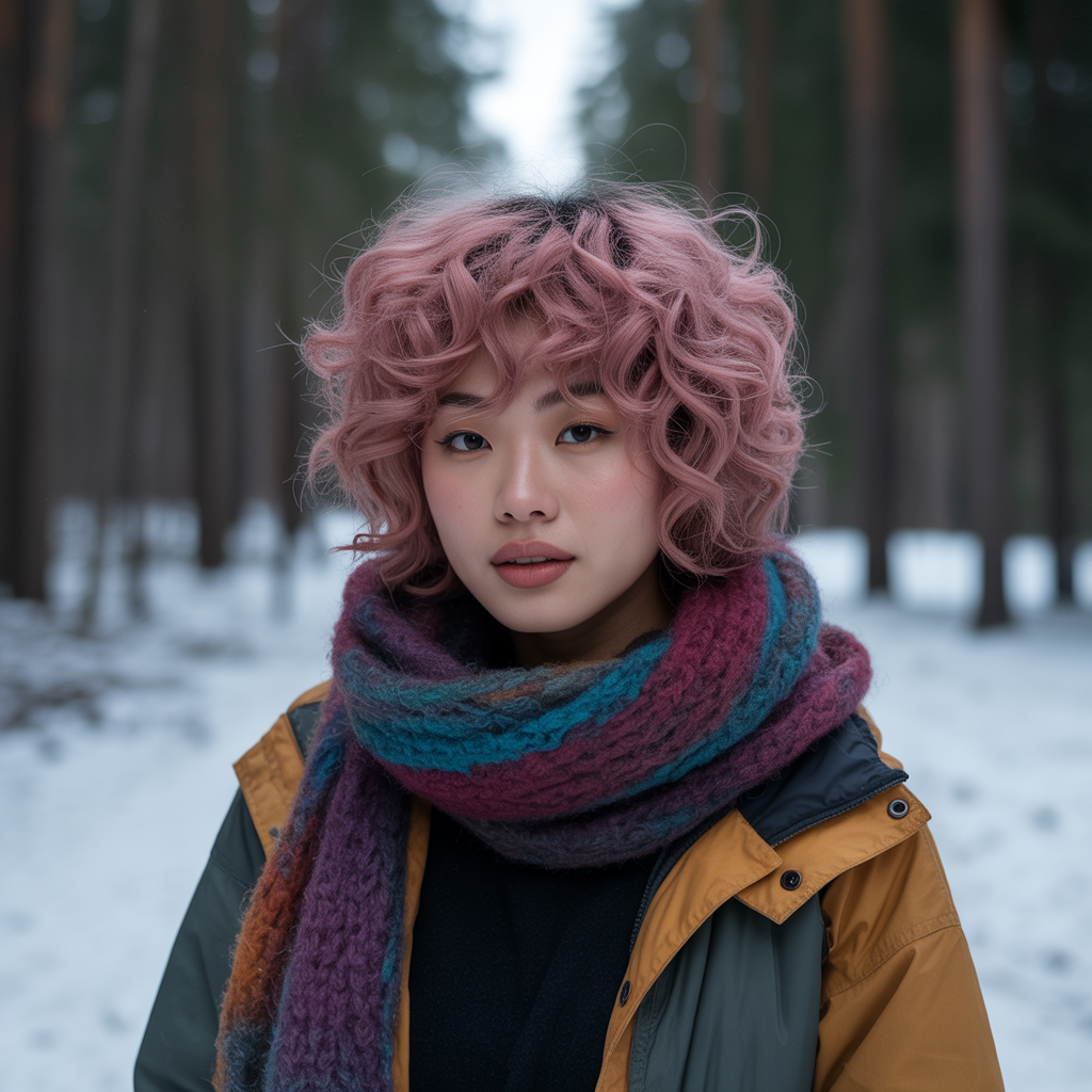 Pink Wolf Cut with Curly Hair