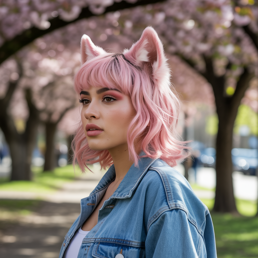 Pink Wolf Cut with Highlights and Lowlights
