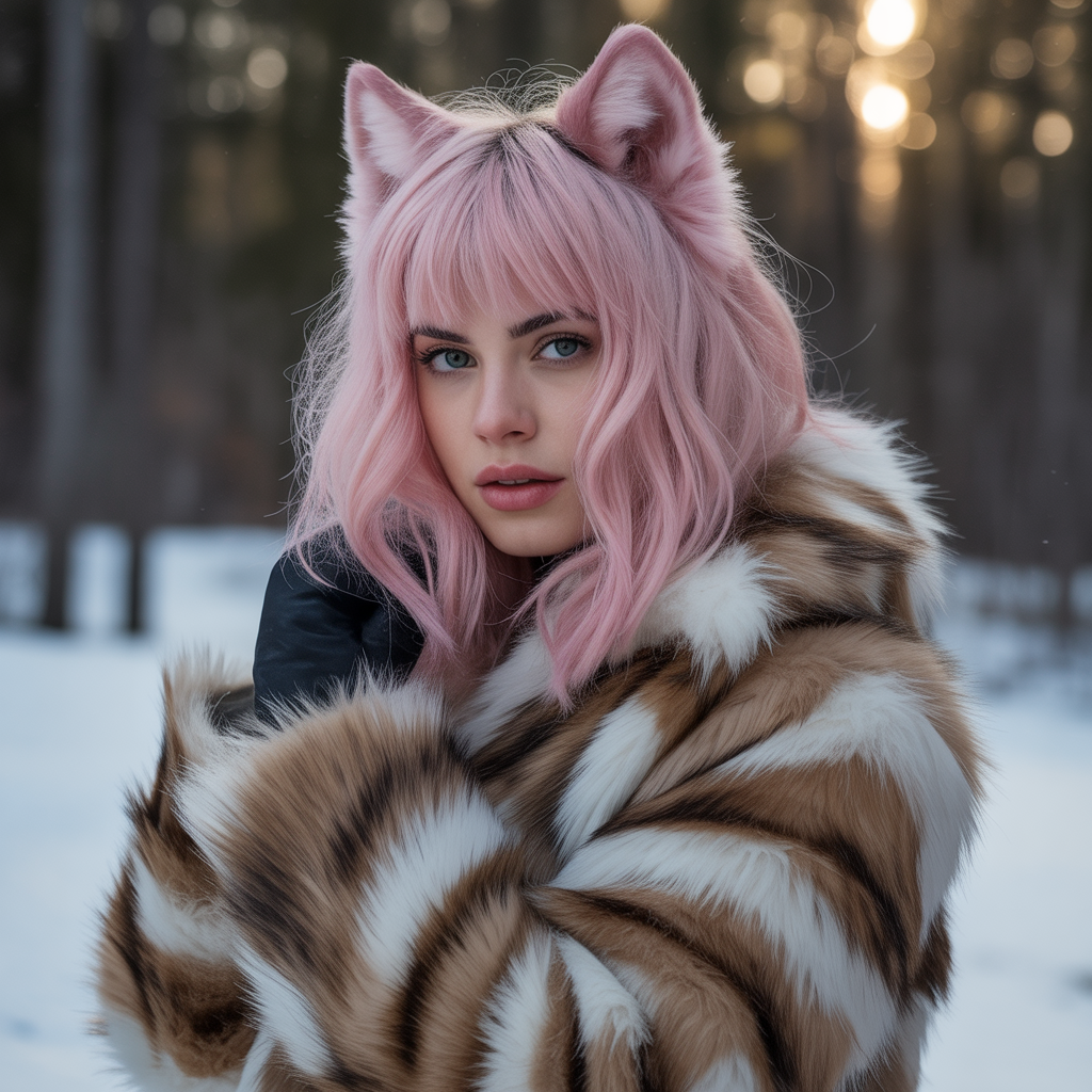Pink Wolf Cut with Platinum Highlights
