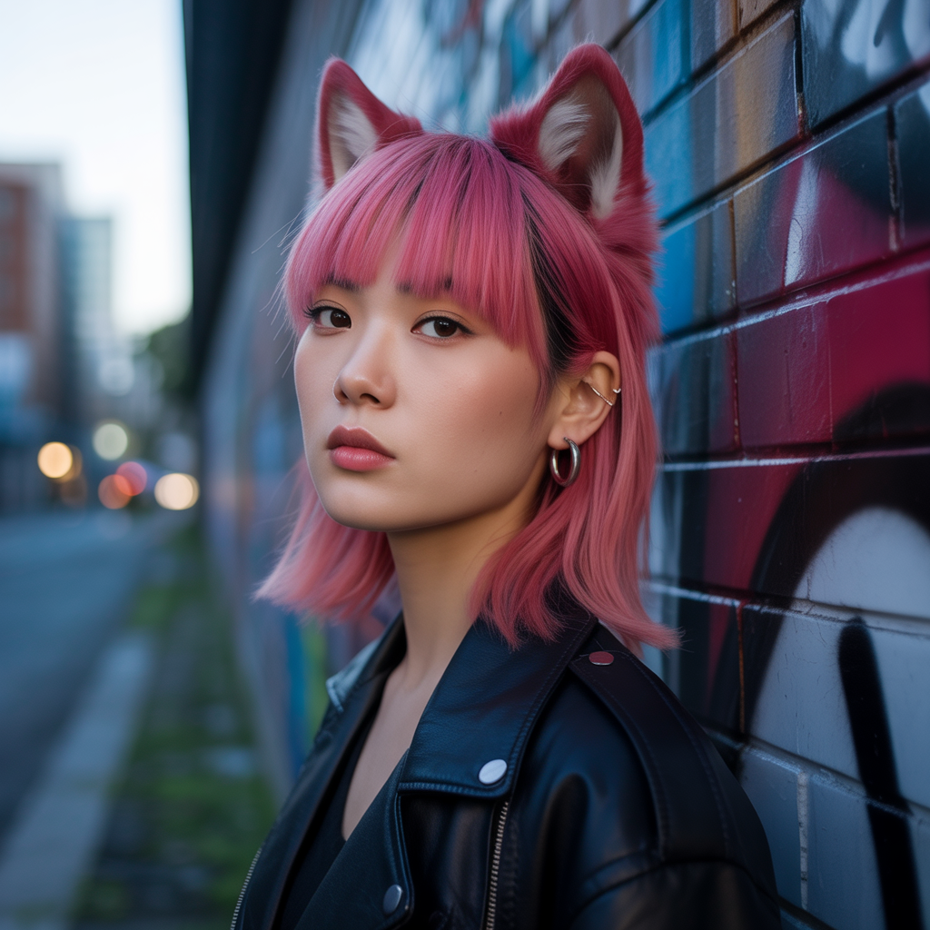 Pink Wolf Cut with Straight Hair